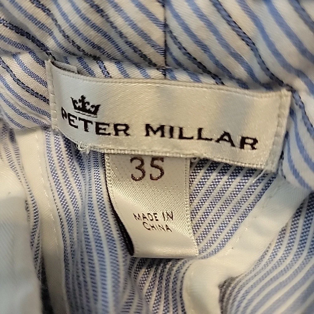 Peter Millar Shorts Mens 35 Blue White Strip‎ Chino Preppy Golf